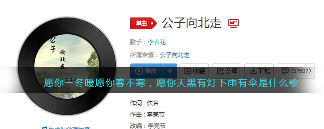 愿你三冬暖愿你春不寒，愿你天黑有灯下雨有伞是什么歌 公子向北走歌曲歌词