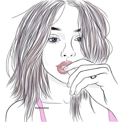 熬夜的瘾和遥远的你(素描简单黑白线条女生头像)